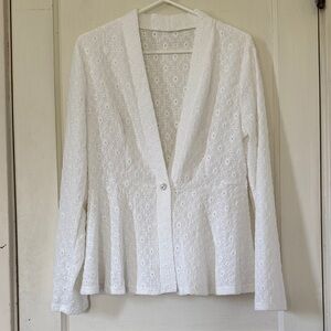 White Eyelet Blazer Jacket - Women